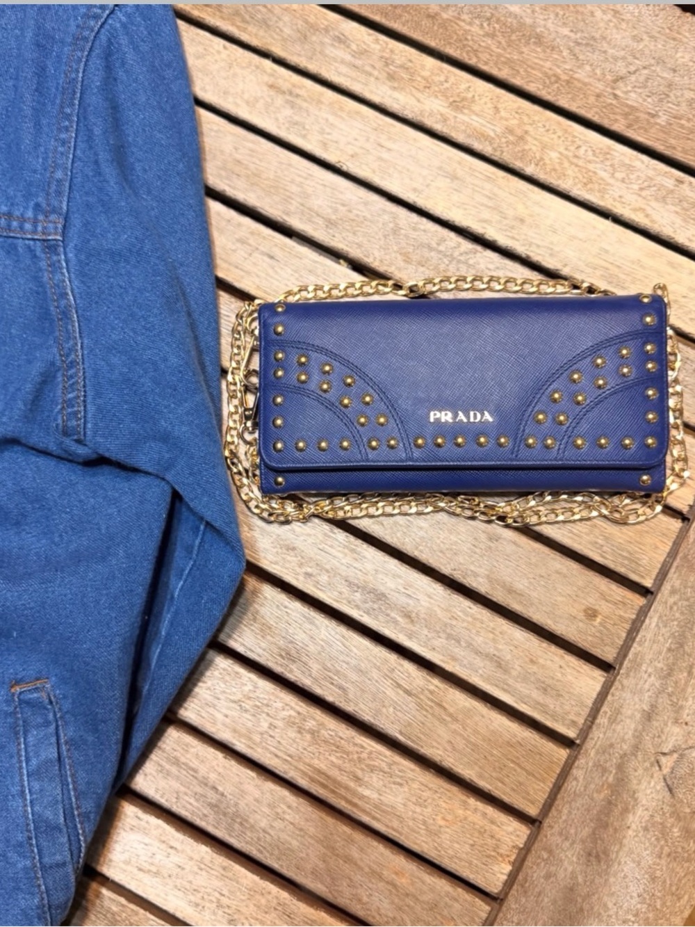 Authentic Prada Blue Studded Saffiano Wallet w/ COA & unbranded Chain 💙✨ - Picture 5 of 6
